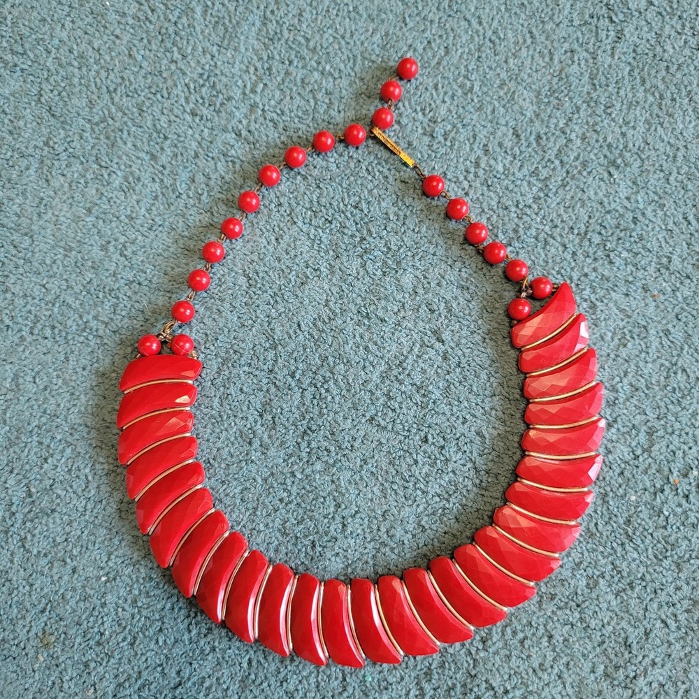Vintage Red Acrylic Chunky Retro Choker Necklace Made In Western Germany